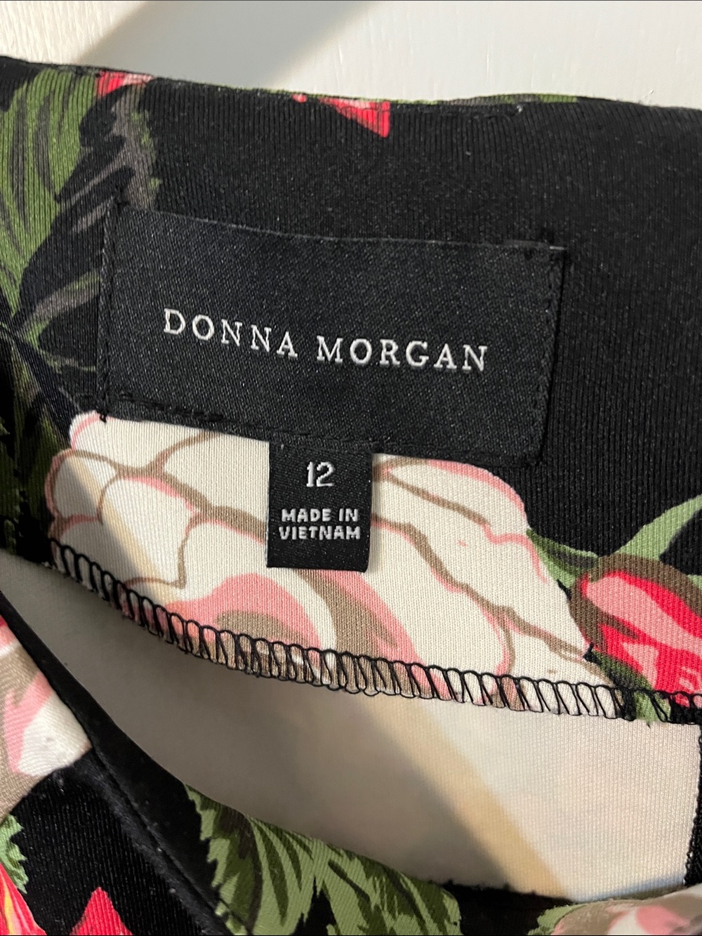 Donna Morgan Black Floral Midi Dress 3/4 sleeves - Picture 2 of 5